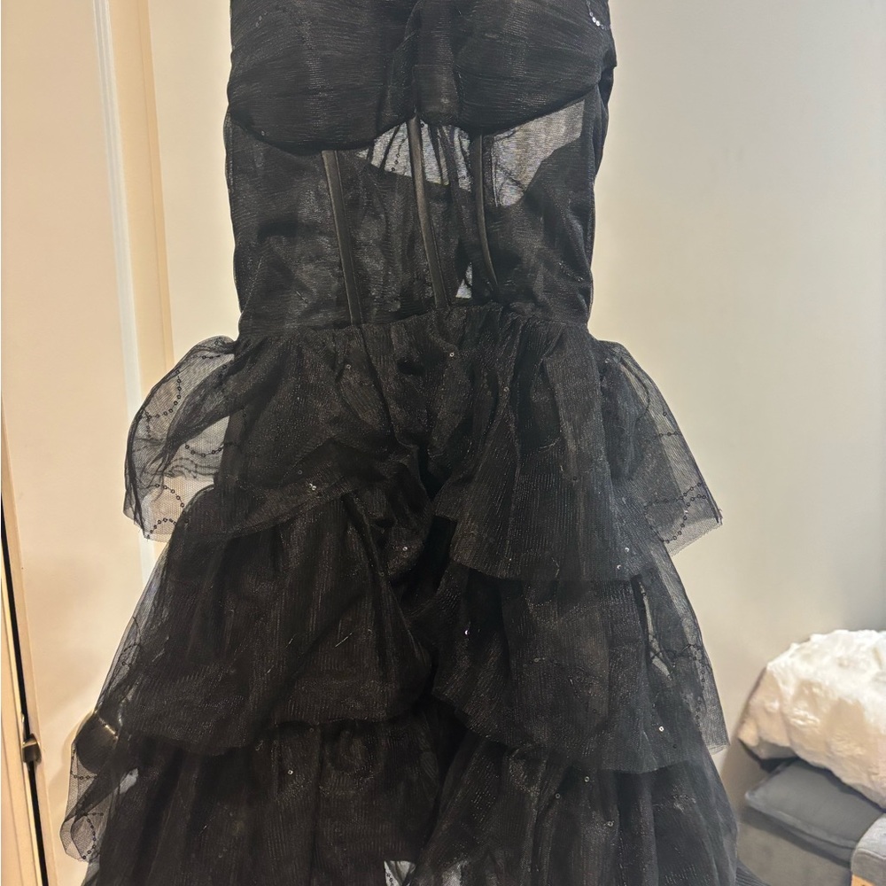 Lucy in the Sky Black Ruffled Prom Dress